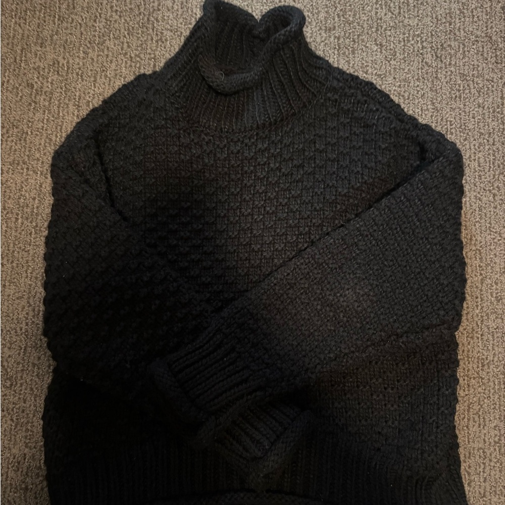 Lulus Cozy Black Textured Knit Turtleneck Sweater
